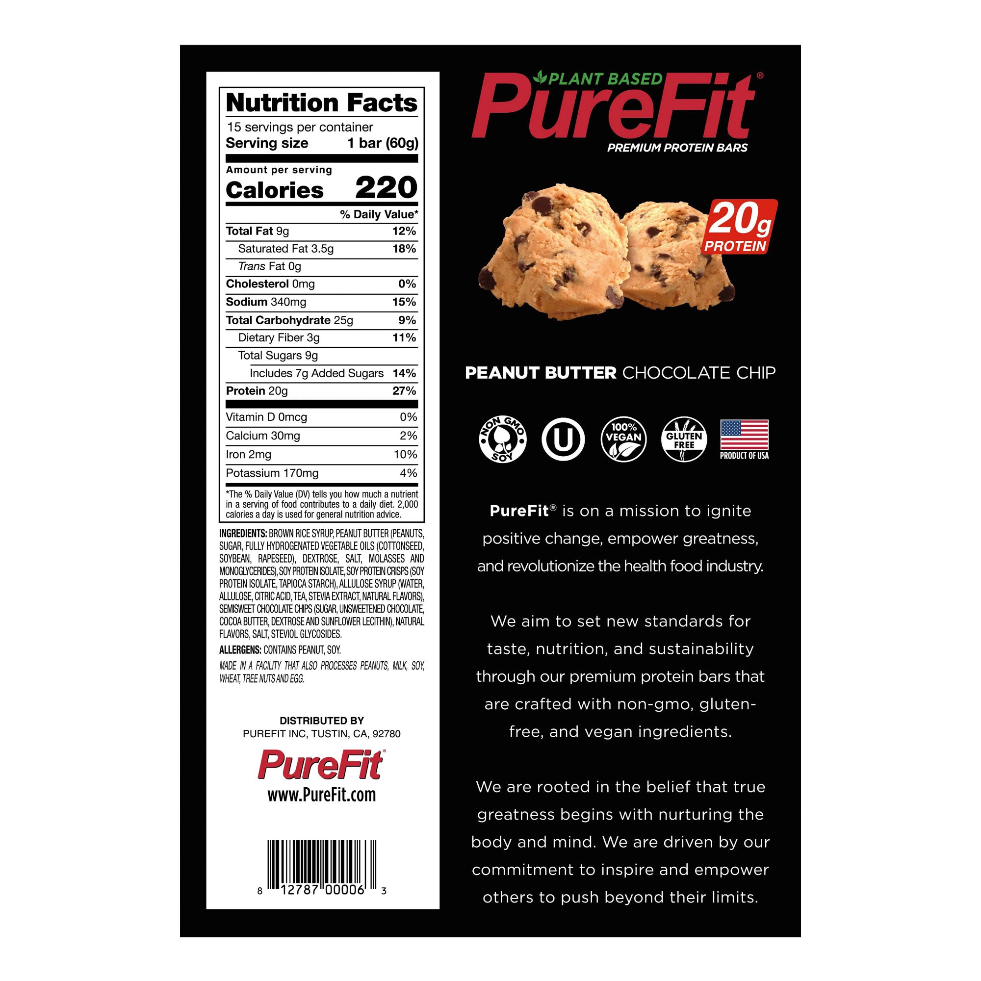 Peanut Butter Chocolate Chip Protein Bar - Box of 15 Bars